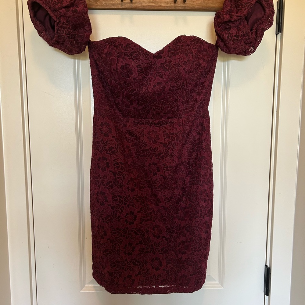 Lulu's Burgundy Floral Lace Mini Dress